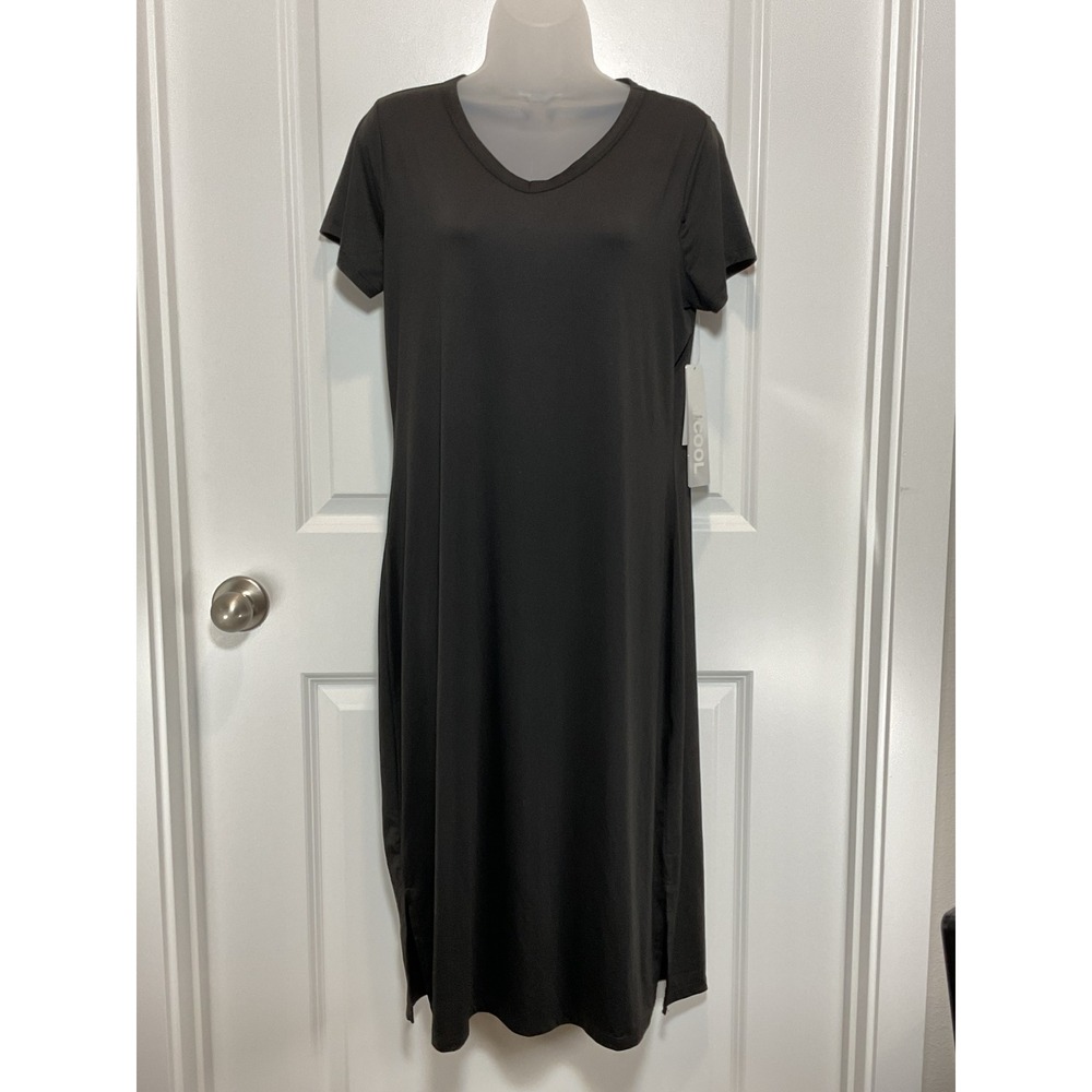 NWT 32 Degrees Cool Black V Neck‎ Short Sleeve T Shirt Dress Midi Size Medium